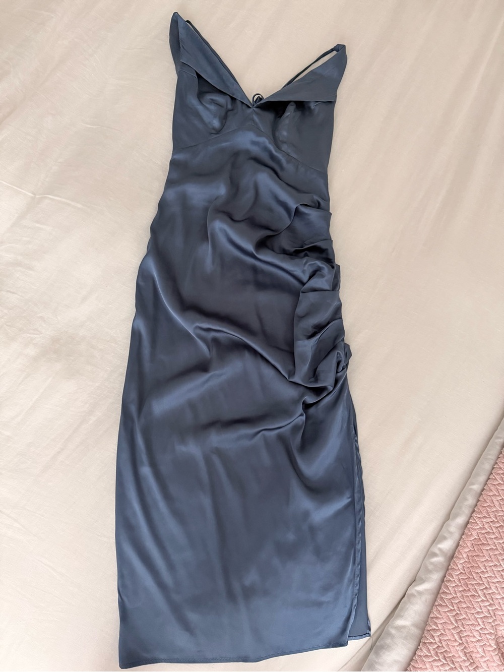 MABLE Satin Midi Slip Dress in Slate Blue